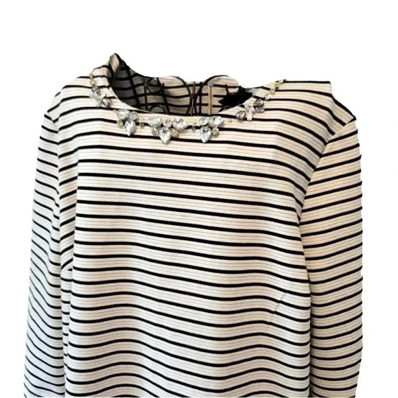 Jules and Leopold Pullover Top 3X Women's Jeweled Beaded Neckline Striped - Picture 2 of 4